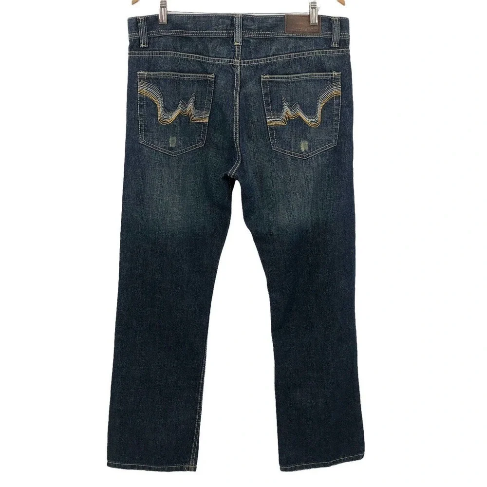 Dash Denim Men's Jeans 36 x 32 Mid Rise Distressed Dark Wash Straight Cotton